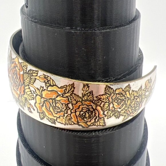 Vtg Reed  Barton Cuff Bracelet √ Damascene Gold Pink Silver Tone Floral Sz 6.5 - Picture 3 of 7